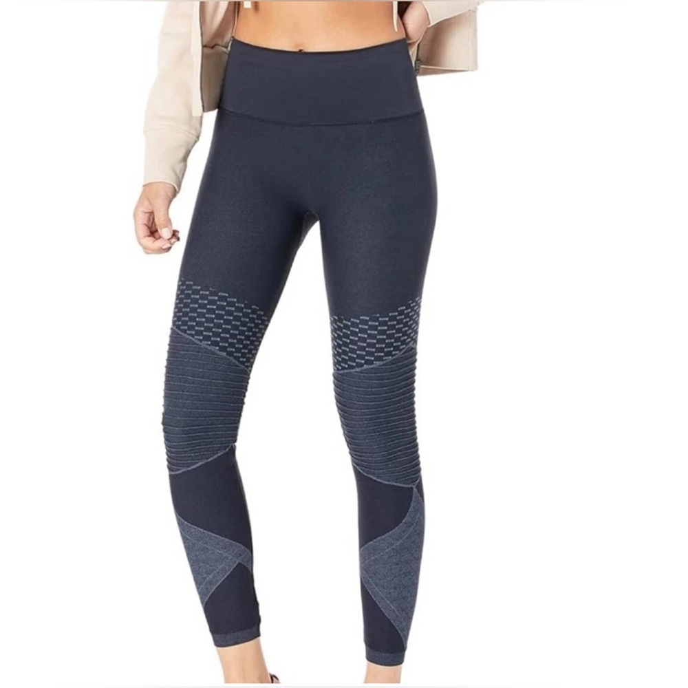 Spanx Seamless Moto Leggings Indigo Sky Navy Blue High Waist Sz Large NWOT